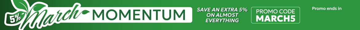 March Momentum promotional banner – Extra 5% off online orders.